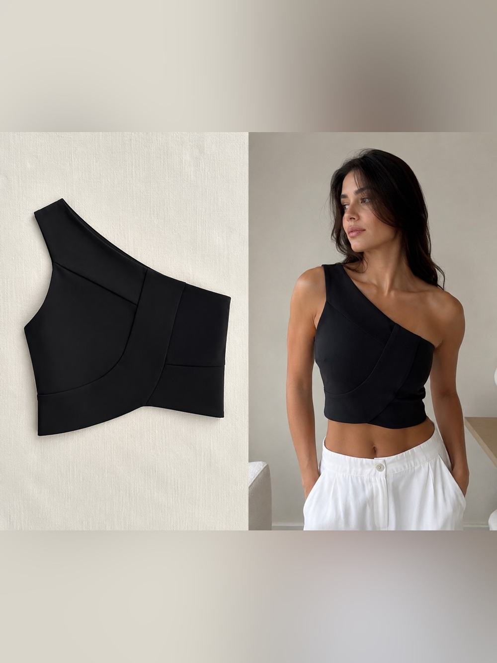 One-Shoulder Black Crop Top